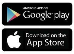 Logos App Store et Google Play sur fond noir